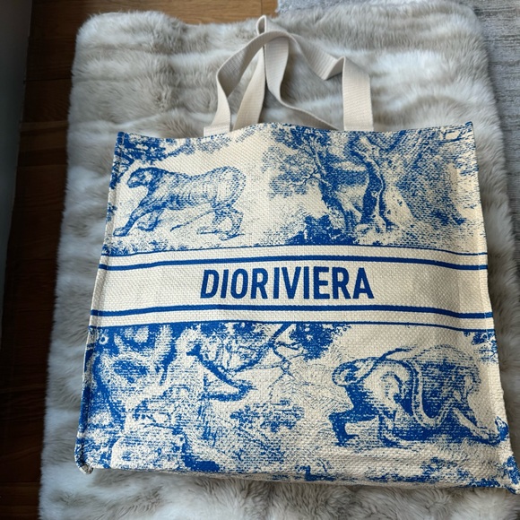 NWOT Christian Dior Dioriviera Straw Tote in Blue - Picture 2 of 8